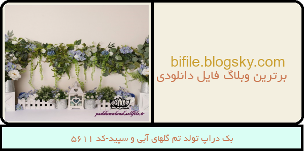 بک دراپ تولد تم گلهای آبی و سپید-کد 5611
