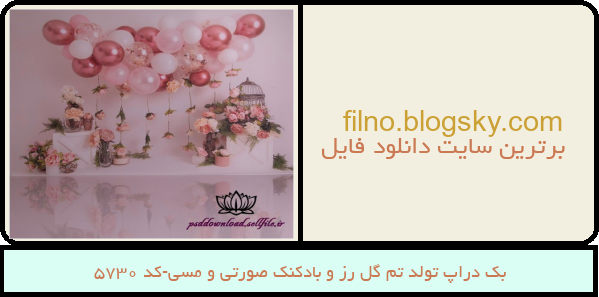 بک دراپ تولد تم گل رز و بادکنک صورتی و مسی-کد 5730